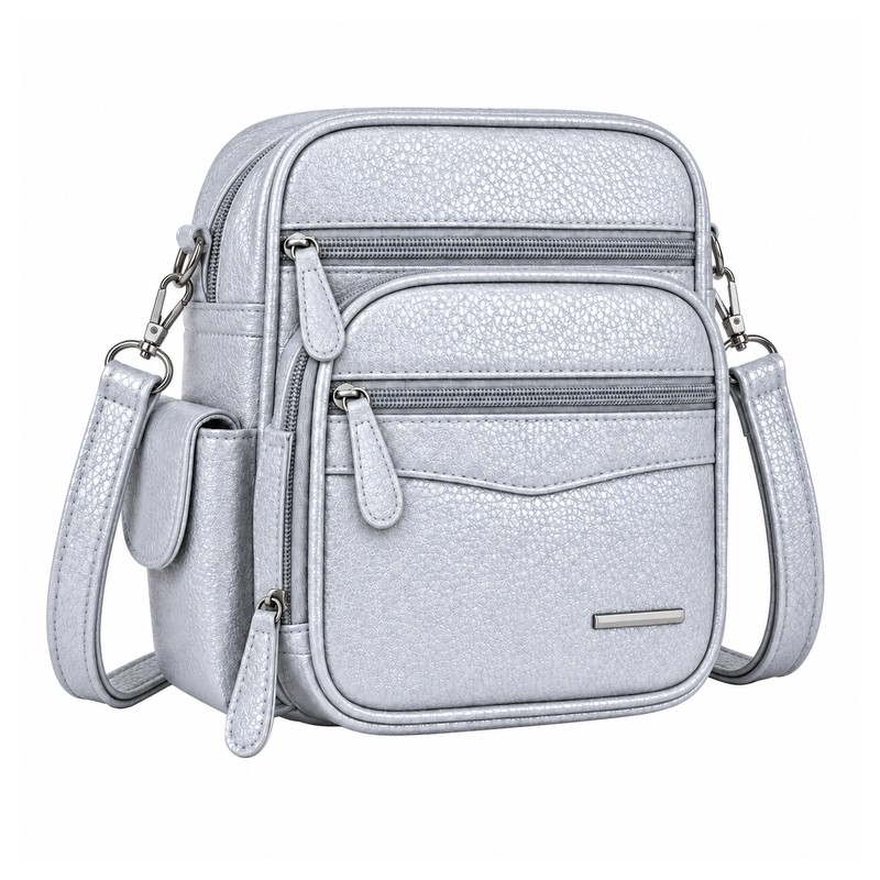 (image for) HB-PU-186 Silver Multi-Zipper Metallic Travel Crossbody Bag
